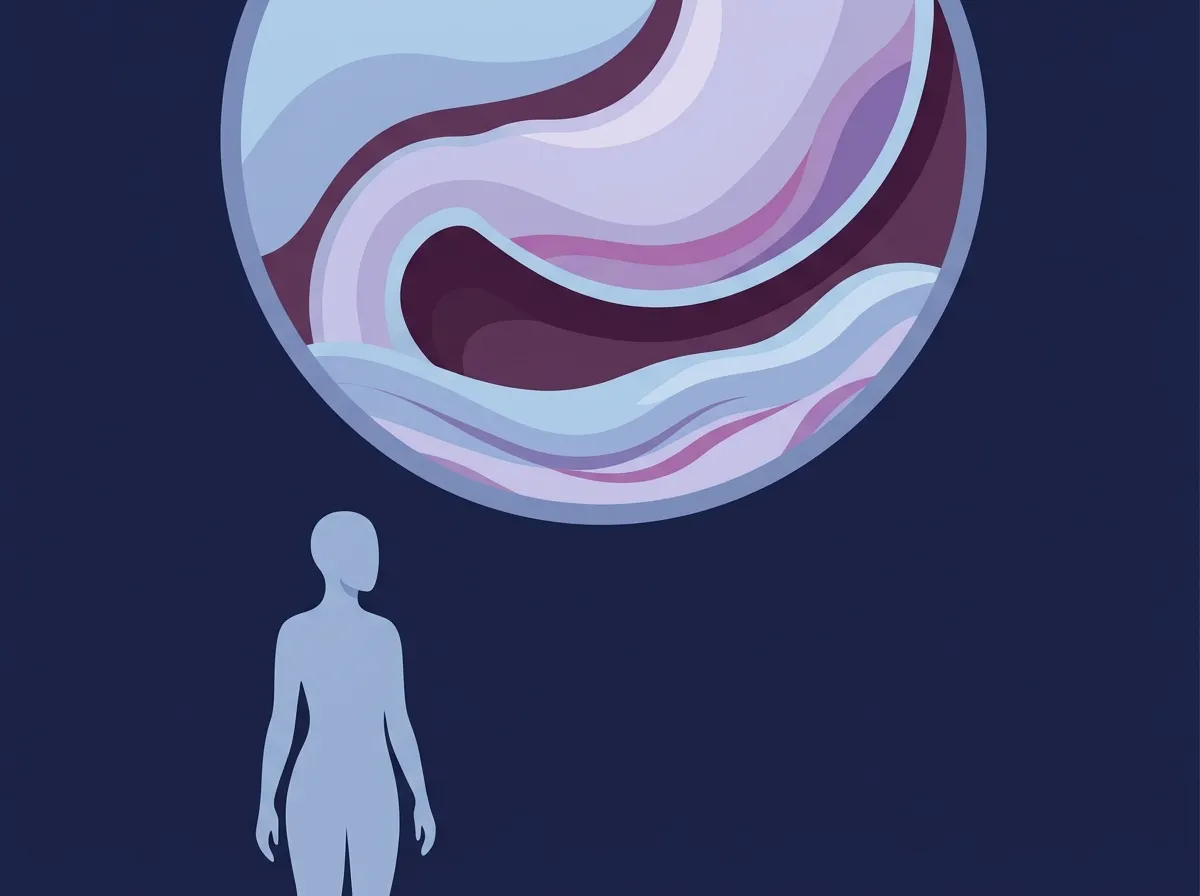 Illustrative diagram of digestion and nutrient absorption alongside a calm silhouette figure