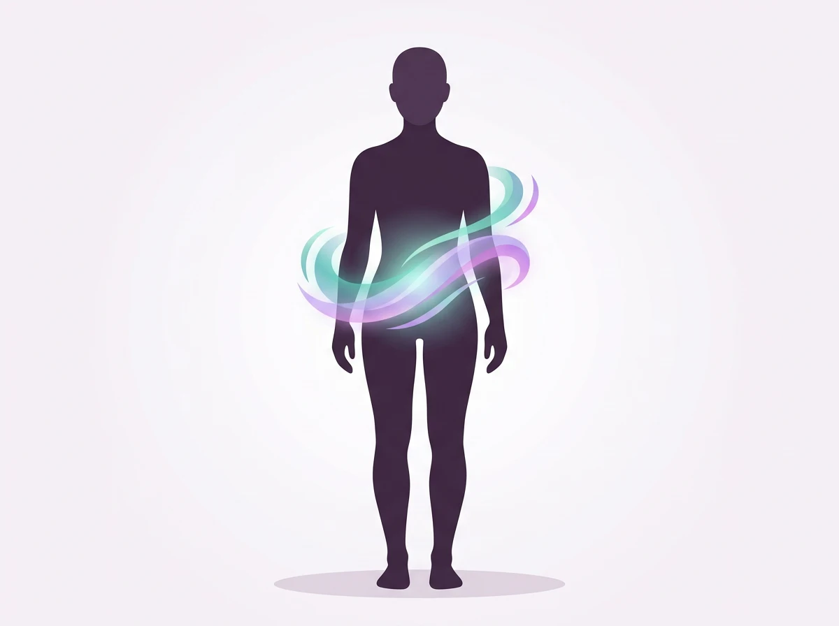 Faceless illustrated figure with a soft light swirl representing everyday wellbeing